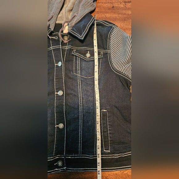 No Boundaries Combo Denim Sherpa Button Up Hooded Blue Gray Jean Jacket Jr's XXL - Picture 13 of 13